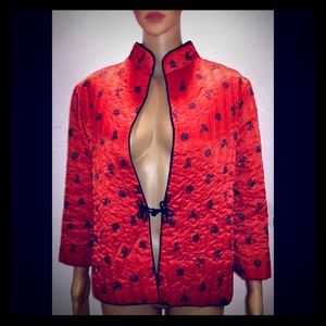 Gorgeous Red Satin Fabric Quilted Asian Oriental Jacket